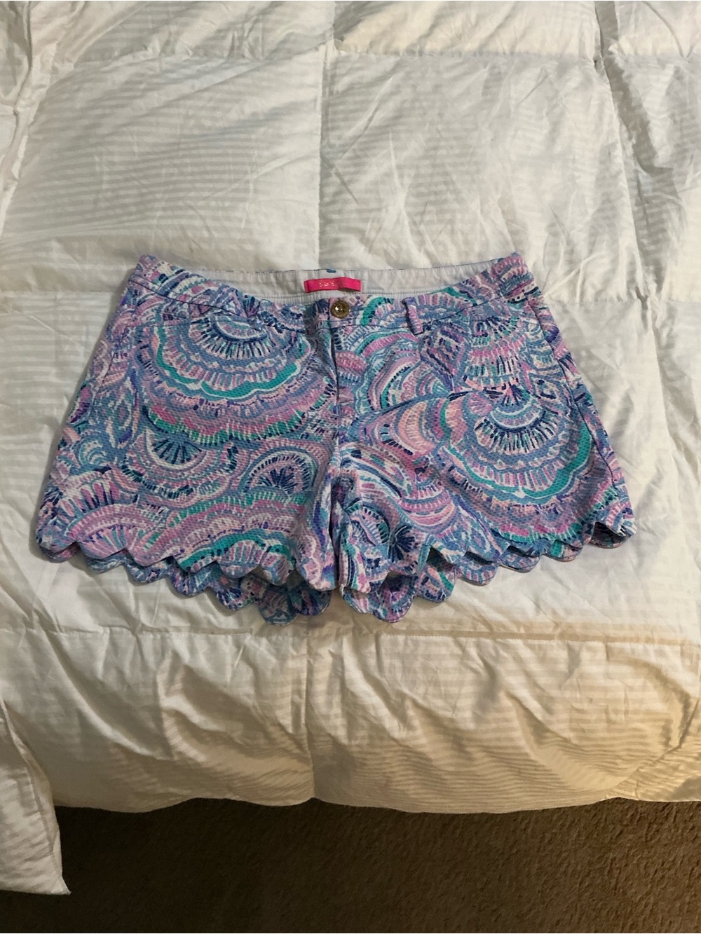 Lilly Pulitzer Pink Blue Multi Scalloped Hem High-Waist Shorts size 12